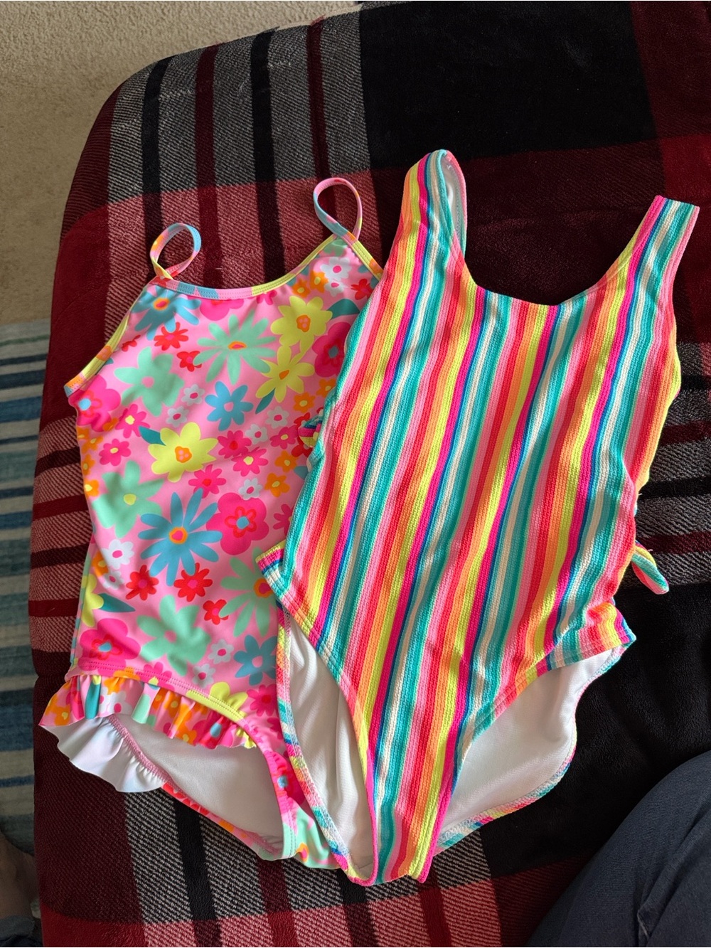 btween Kids One-Piece Swimsuits — Pink Floral & Multicolor Stripe